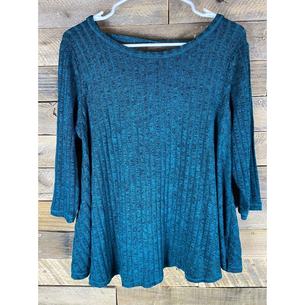 Eye Candy Women's Plus Sz 1X Dark Heather Green Knit Top 3/4 Sleeve Ribbed